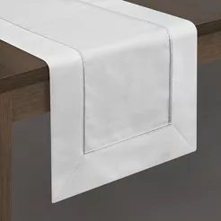 Bieżnik elegancki 40x140 MADELE biały zdobiony srebrną lamówką