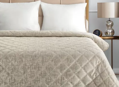 Narzuta welwetowa 170x210 BLINK 6 kremowa błyszcząca srebrny przecierany wzór