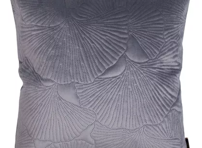 Poszewka welwetowa 45x45 VELVET 58I stalowa z wzorem liści miłorzębu