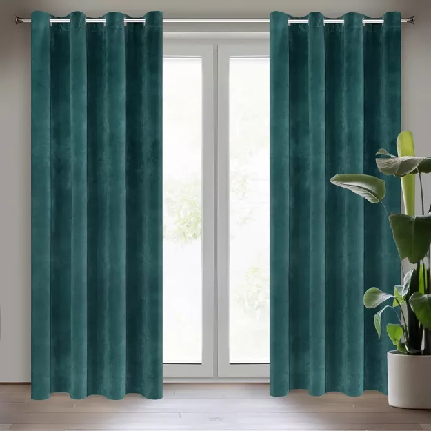 Zasłona na przelotkach 140x250 VILLA welwetowa ciemny turkus o aksamitnej strukturze
