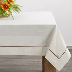 Obrus lniany 140x180 NATU 9 naturalny zdobiony szerokim mankietem z brązową lamówką
