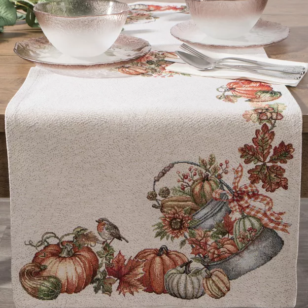 Bieżnik gobelinowy 40x100 1223 naturalny z nadrukiem pomarańczowych dyni