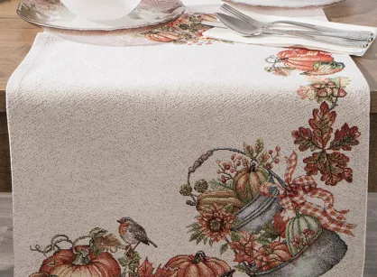 Bieżnik gobelinowy 40x100 1223 naturalny z nadrukiem pomarańczowych dyni