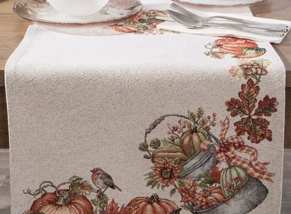 Bieżnik gobelinowy 40x100 1223 naturalny z nadrukiem pomarańczowych dyni