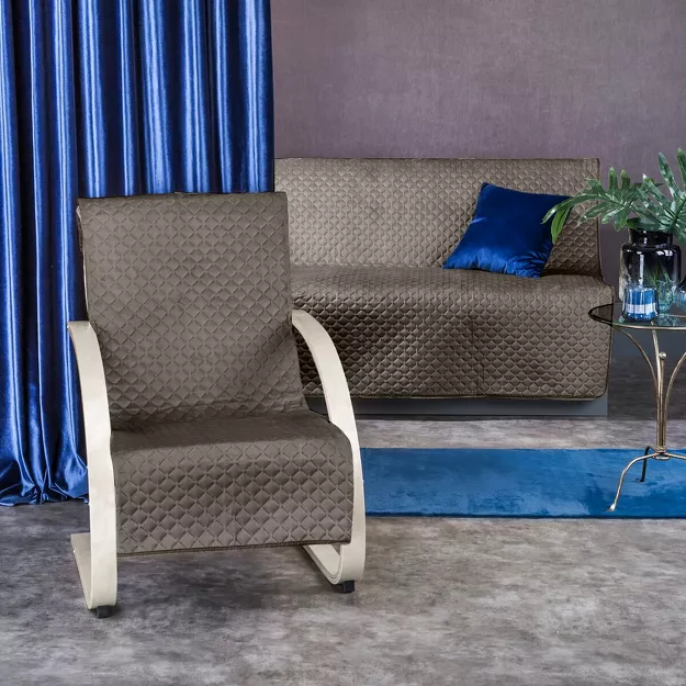 Narzuta na fotel welwetowa 70x160 DIMON ciemny beż pikowana w geometryczny wzór