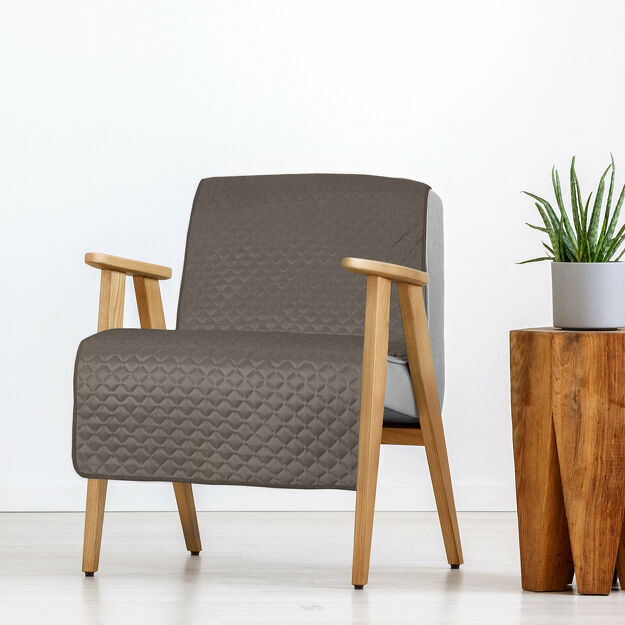 Narzuta na fotel welwetowa 70x160 DIMON ciemny beż pikowana w geometryczny wzór