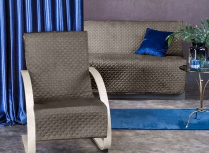Narzuta na fotel welwetowa 70x160 DIMON ciemny beż pikowana w geometryczny wzór