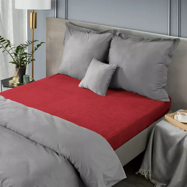 Prześcieradło z bawełny frotte z gumką czerwone 120x200 Design 91