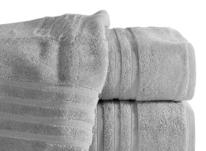 Ręcznik z bawełny egipskiej 50x90 LAVIN srebrny z delikatną bordiurą w paski z kolekcji Premium