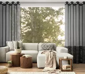 Firana na przelotkach 140x250 DANI 1 czarna z etaminy zdobiona w dolnej części falbanami - 9