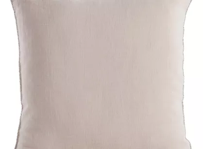 Poszewka bawełniana 43x43 LEN 22C kremowa jednokolorowa z dodatkiem lnu obszyta cyrkoniami na brzegach
