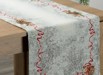 Bieżnik świąteczny 40x100 903 popielaty czerwony z gobeliny