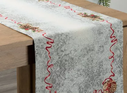 Bieżnik świąteczny 40x100 903 popielaty czerwony z gobeliny