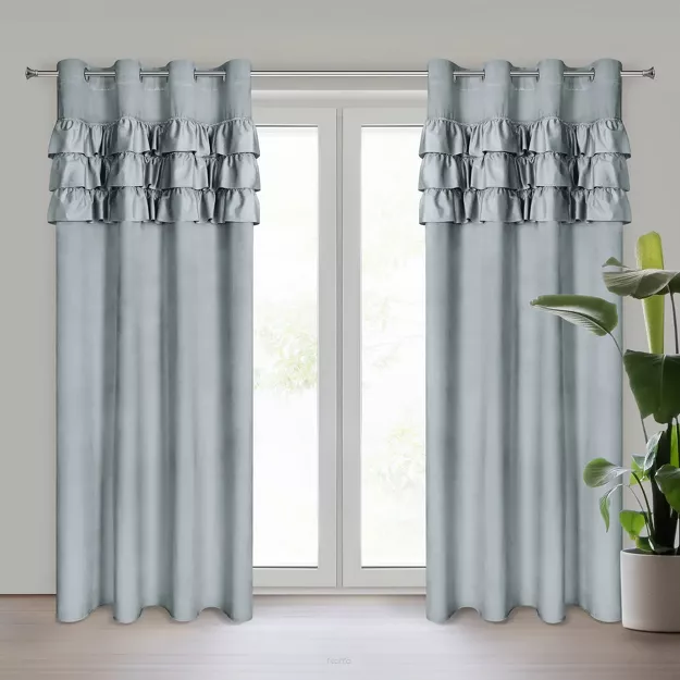 Zasłona na przelotkach 140x250 SAMI welwetowa srebrna jednokolorowa zdobiona w górnej części falbanami i taśmą z cyrkoniami