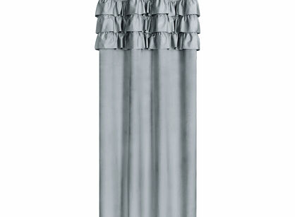 Zasłona na przelotkach 140x250 SAMI welwetowa srebrna jednokolorowa zdobiona w górnej części falbanami i taśmą z cyrkoniami