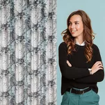 Zasłona na taśmie 140x270 LUCIA welwetowa kremowa niebieska z wzorem wyrazistych piwonii - 12