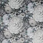 Zasłona na taśmie 140x270 LUCIA welwetowa kremowa niebieska z wzorem wyrazistych piwonii - 2