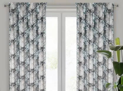 Zasłona na taśmie 140x270 LUCIA welwetowa kremowa niebieska z wzorem wyrazistych piwonii