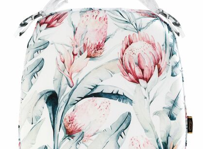 Siedzisko na taras 40x38x4 GARDEN 32 białe wodoodporne niebieski motyw kwiatowy z troczkami