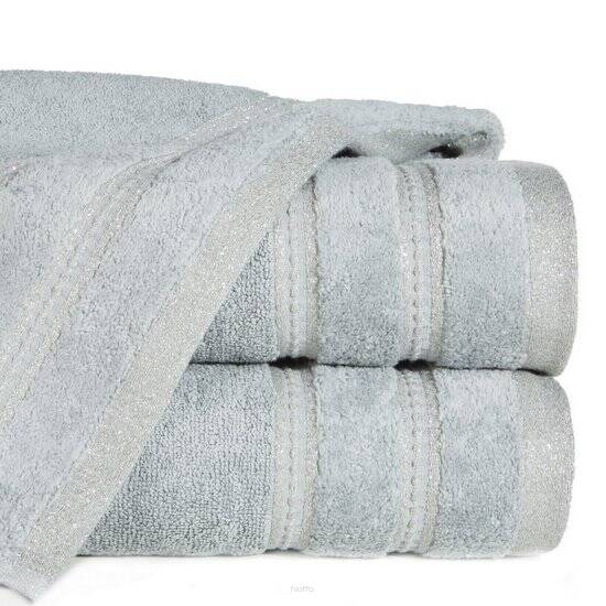 Ręcznik bawełniany 70x140 GLORY 1 stalowy z welurową bordiurą i srebrną nicią