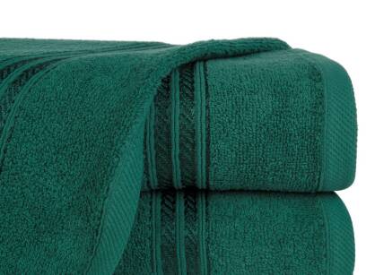 Ręcznik bawełniany 70x140 LORI ciemna zieleń z delikatną bordiurą z błyszczącą nicią 