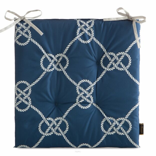 Siedzisko na taras 43x43x4 GARDEN 15 granatowe wodoodporne styl morski z troczkami