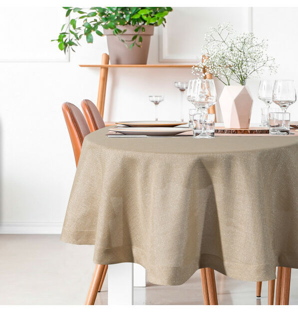 Obrus bawełniany fi 120 BIANCA 1 złoty zdobiony kantą z wplecioną nicią złotą Diva Line