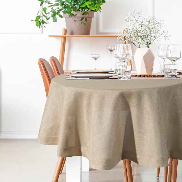 Obrus bawełniany fi 120 BIANCA 1 złoty zdobiony kantą z wplecioną nicią złotą Diva Line