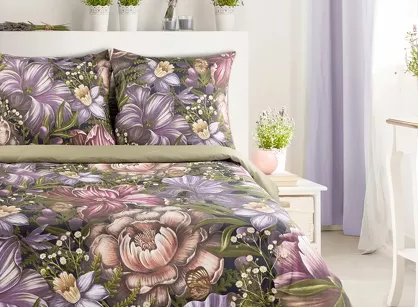 Pościel satynowa 220x200 NIKA 45 zielona z wyrazistym wzorem kwiatów z kolekcji Nova Print