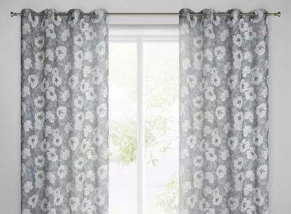 Zasłona na przelotkach 140x250 FABIA popielata o strukturze płótna z nadrukiem białych kwiatów