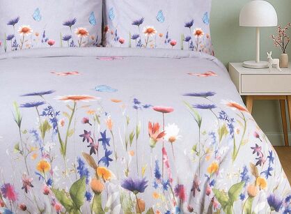 Pościel flanelowa 140x200 31512/2 szara w kolorowe kwiaty