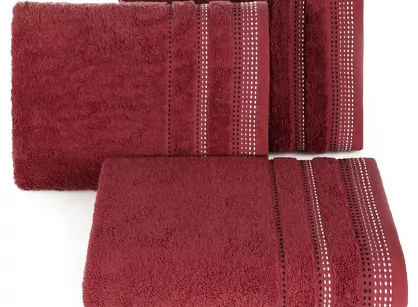 Ręcznik bawełniany 70x140 POLA bordowy z kolorową bordiurą zakończoną stebnowaniem