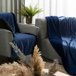 Koc jednokolorowy 220x200 TEDY granatowy imitujący buklę - 8