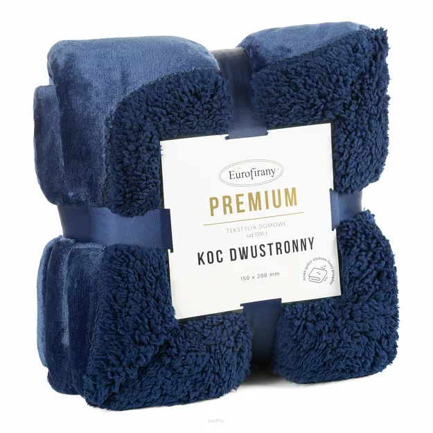 Koc jednokolorowy 220x200 TEDY granatowy imitujący buklę