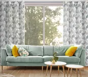 Zasłona na przelotkach 140x250 AMELA biała z etaminy z nadrukiem zielonych liści - 9