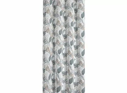 Zasłona gotowa na przelotkach 140x250 AMELA biała z etaminy z nadrukiem zielonych liści