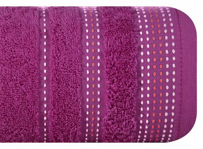 Ręcznik 50x90 POLA liliowy z kolorową bordiurą zakończoną stebnowaniem 500 g/m2