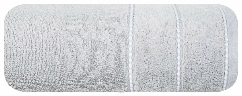 Ręcznik 70x140 MARI srebrny z welurową bordiurą w pasy 500 g/m2