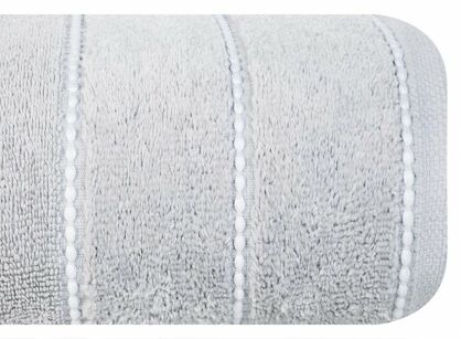 Ręcznik 70x140 MARI srebrny z welurową bordiurą w pasy 500 g/m2