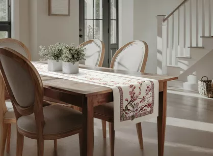 Bieżnik gobelinowy 40x100 THAI naturalny różowy wzór kwiatu wiśni