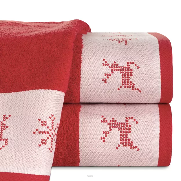 Ręcznik świąteczny 70x140 NOEL 2 czerwony z żakardową bordiurą