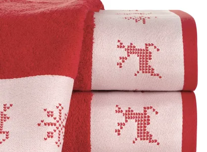 Ręcznik świąteczny 70x140 NOEL 2 czerwony z żakardową bordiurą