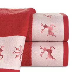 Ręcznik świąteczny 70x140 NOEL 2 czerwony z żakardową bordiurą