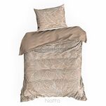 Pościel satynowa 160x200 SPRING 81 jasny brąz z wzorem białych wyrazistych liści z kolekcji Classic - 4