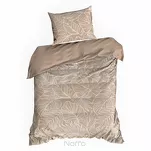 Pościel satynowa 160x200 SPRING 81 jasny brąz z wzorem białych wyrazistych liści z kolekcji Classic - 5