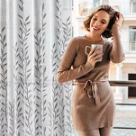 Zasłona na taśmie 140x270 GLORI biała z etaminy z delikatnymi stalowymi listkami - 11