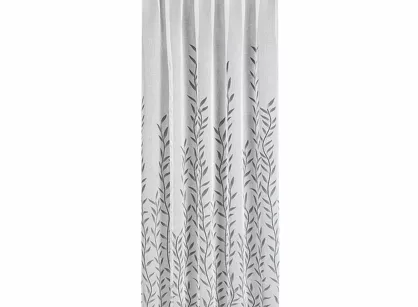Zasłona gotowa na taśmie 140x270 GLORI biała z etaminy z delikatnymi stalowymi listkami.