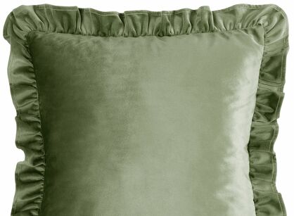 Poszewka welwetowa 45x45 jednokolorowa BRENDA 1 oliwkowa z falbanami