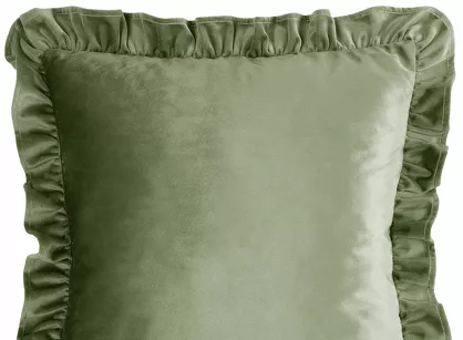Poszewka welwetowa 45x45 jednokolorowa BRENDA 1 oliwkowa z falbanami