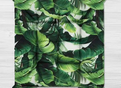 Poduszka 40x40 GARDEN zielona wzór liści siedzisko na krzesło pikowana z troczkami wodoodporna